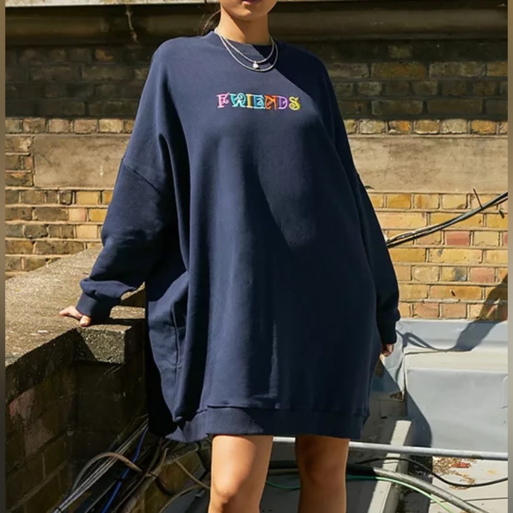 Lazy Oaf Fwiends Navy Oversized Sweatshirt Dress